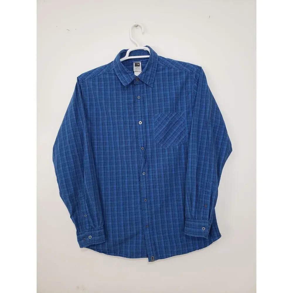 Y2K The North Face Men's Shirt Size L Large Button-Down Plaid Blue Vacation